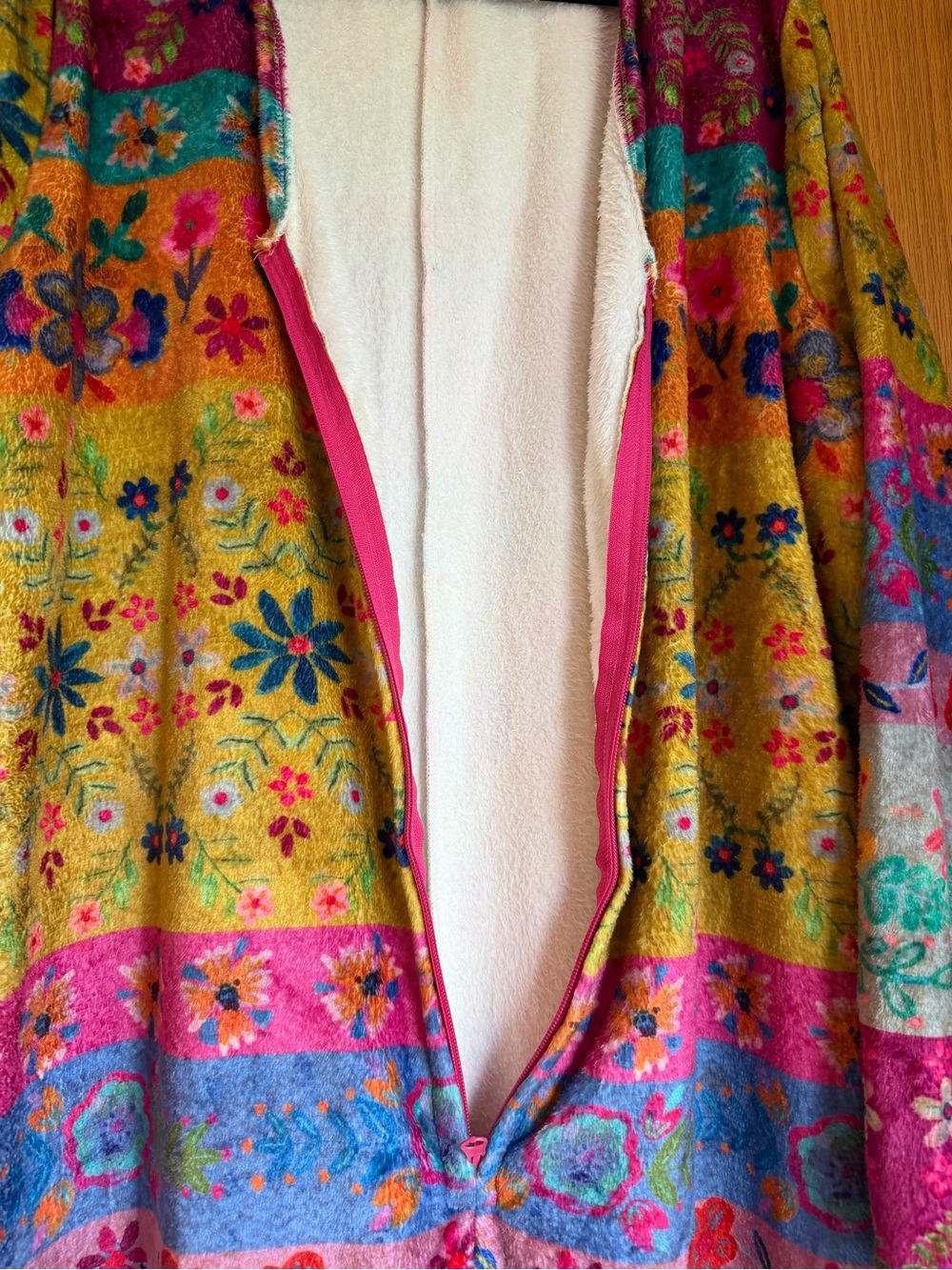 Natural Life Fleece One Piece Pajama Jumpsuit Floral Magenta Border Boho M - Picture 4 of 12
